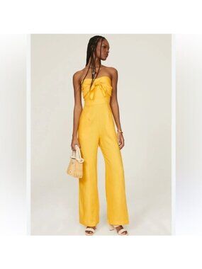 Derek Lam collective yellow strapless wide leg jumpsuit stretchy fabric size 48